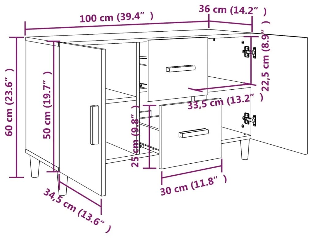 Μπουφές Γκρι Sonoma 100 x 36 x 60 εκ. από Επεξεργασμένο Ξύλο - Γκρι