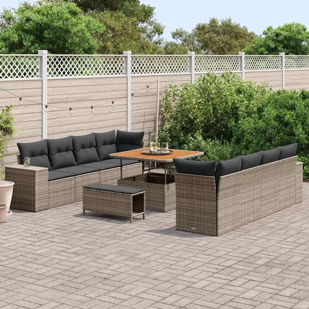 vidaXL Σετ Καναπέ Κήπου με μαξιλάρι 11 pcs Γκρι 100 x 100 x 71 cm