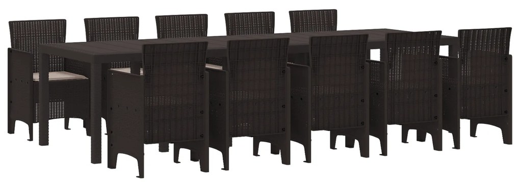 vidaXL Σέτ φαγητού για κήπο 11 pcs Καφέ και Ταπεί 10 ατόμων Πολυ ράταν