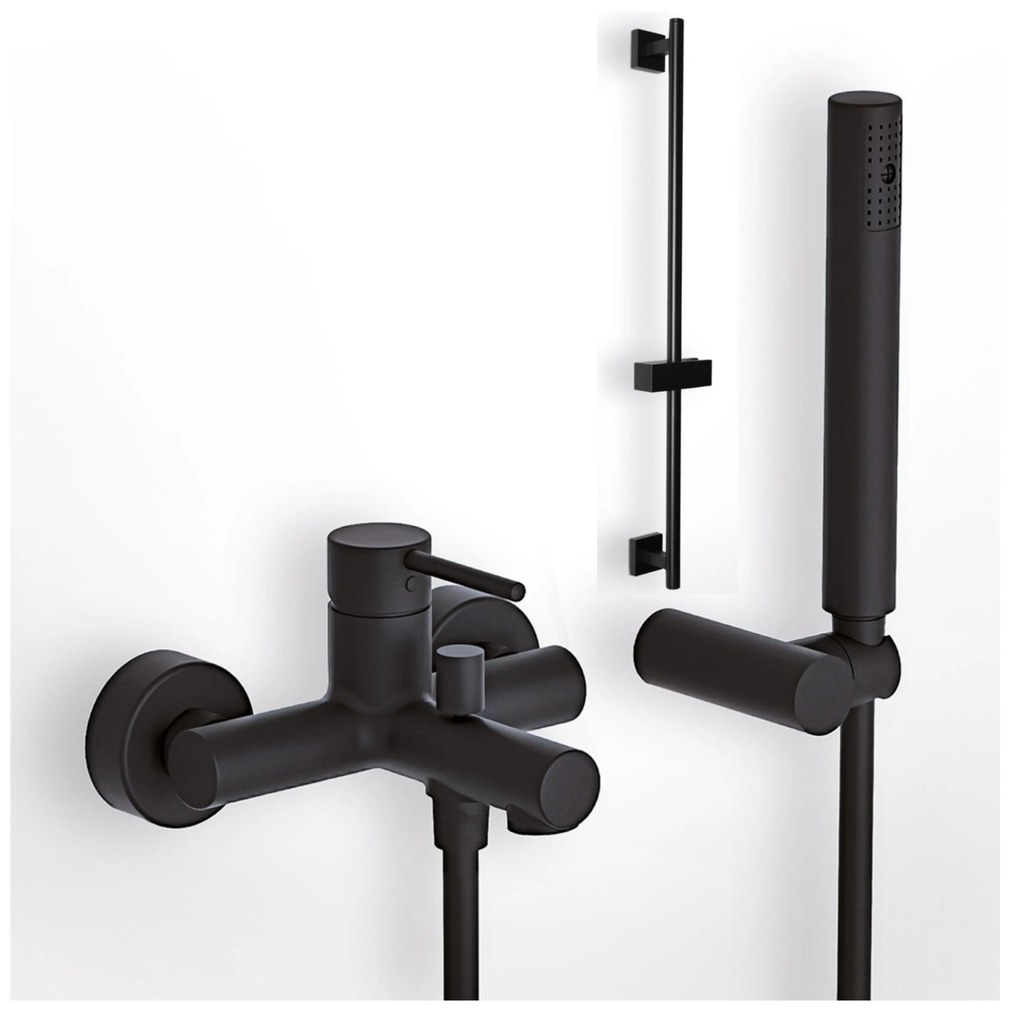 Eurorama Tonda Black Matt 145210-400 Μπαταρία Λουτρού Με Tηλέφωνο, Eπίτοιχο Στήριγμα Tηλεφώνου+PVC Σπιράλ+FLUTE βέργα