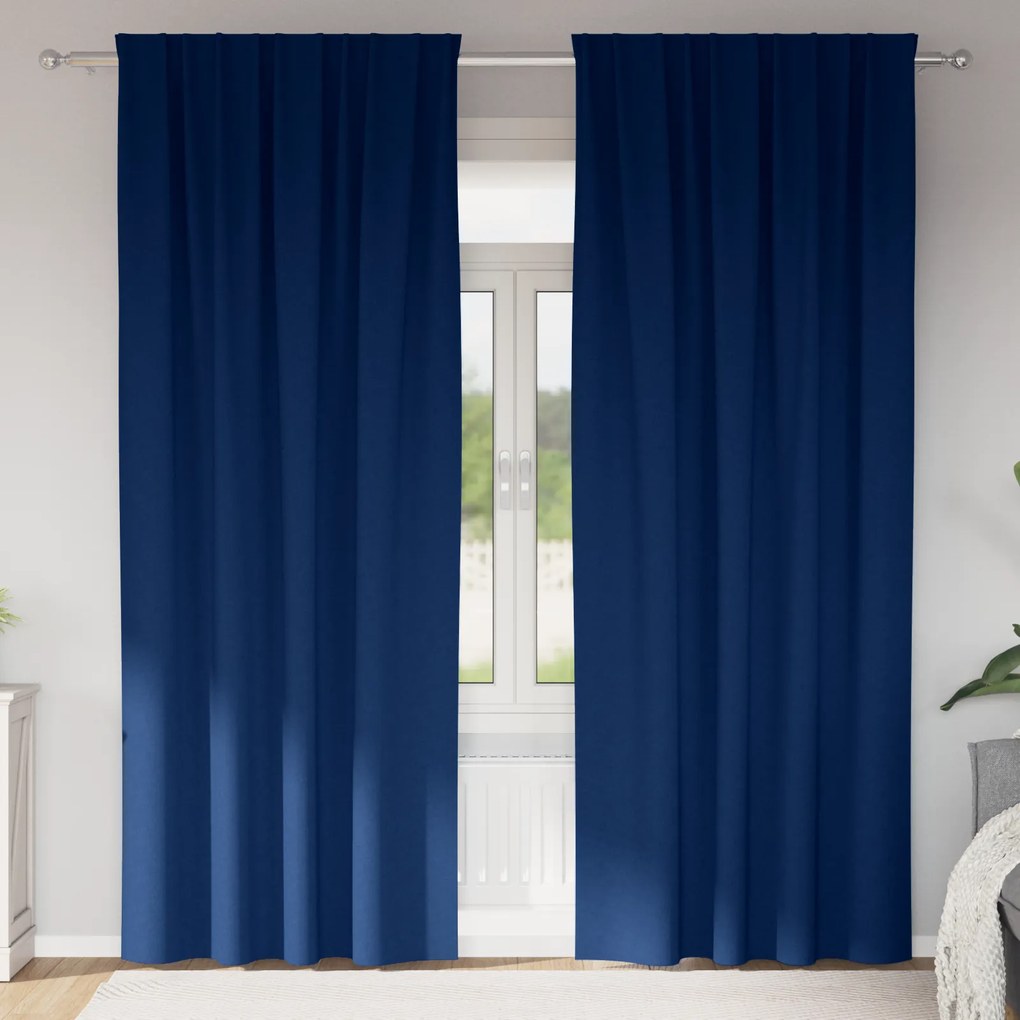 vidaXL Κουρτίνες με κουρτίνες 2 pcs Σκούρο Μπλε Πολυεστέρας