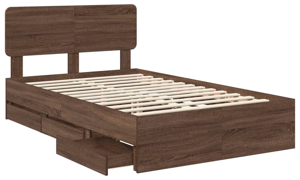 vidaXL Σκελετός Κρεβατιού Καφέ δρυς 135 x 190 cm Μηχανήματος Ξύλο