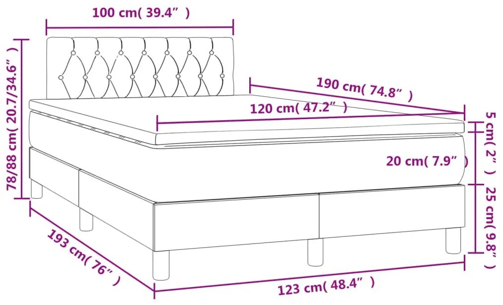 Κρεβάτι Boxspring με Στρώμα &amp; LED Μαύρο 120x190 εκ. Βελούδινο - Μαύρο