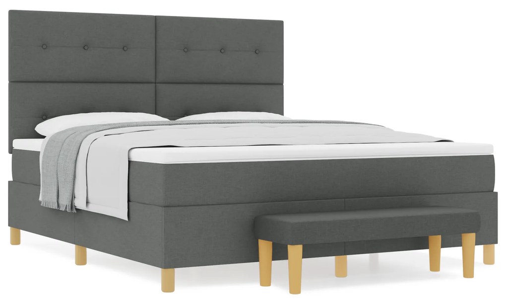 vidaXL Κρεβάτι με Στρώμα & Πάγκο Σκούρο Γκρι 180x200 cm Ύφασμα