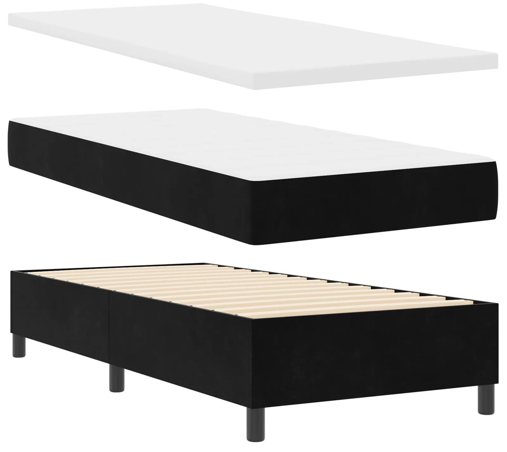 vidaXL Κρεβάτι Box Spring με Στρώμα & LED Μαύρο 90x200 εκ Βελούδο