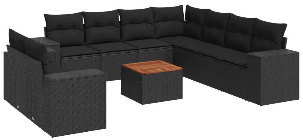 vidaXL Σαλόνι Κήπου Σετ 10 Τεμαχίων Μαύρο Συνθετικό Ρατάν με Μαξιλάρια