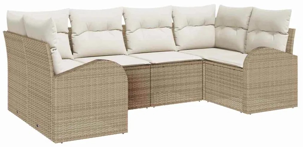 vidaXL Σετ Καναπέ Κήπου με μαξιλάρι 6 pcs Μπεζ Πολυ ράταν