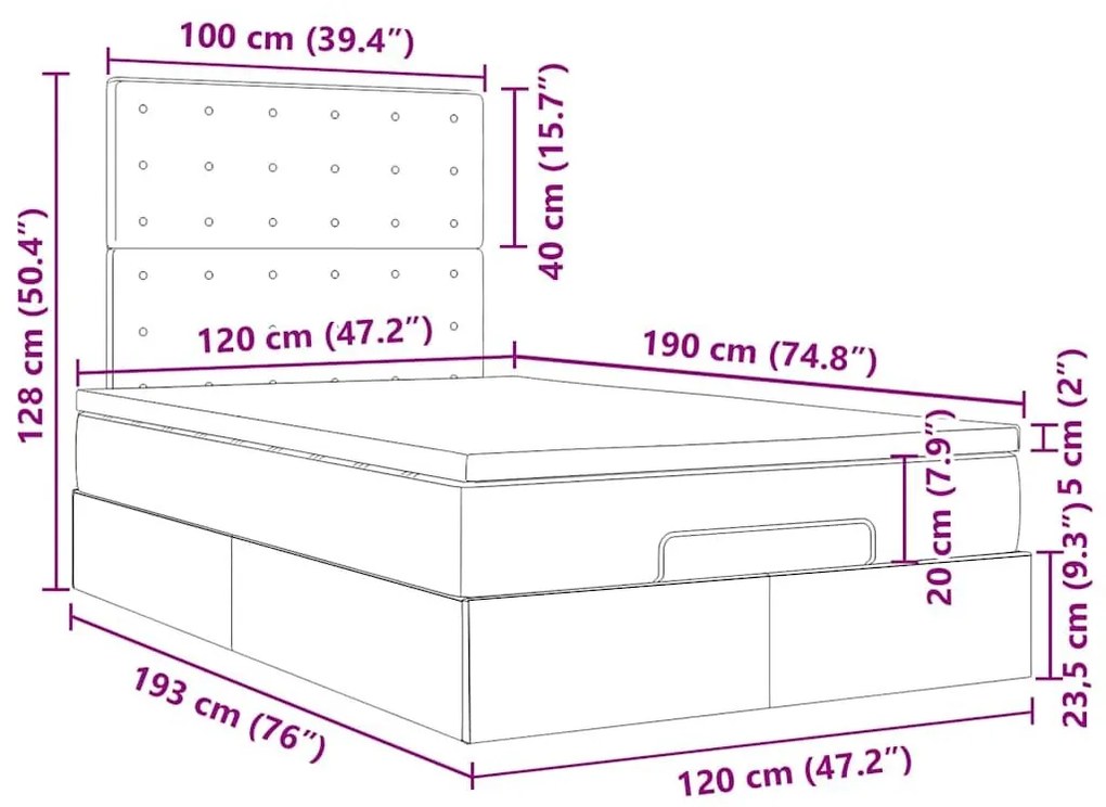 Οθωμανικό κρεβάτι με στρώμα Σκούρο γκρι 120x190 cm Ύφασμα - Γκρι