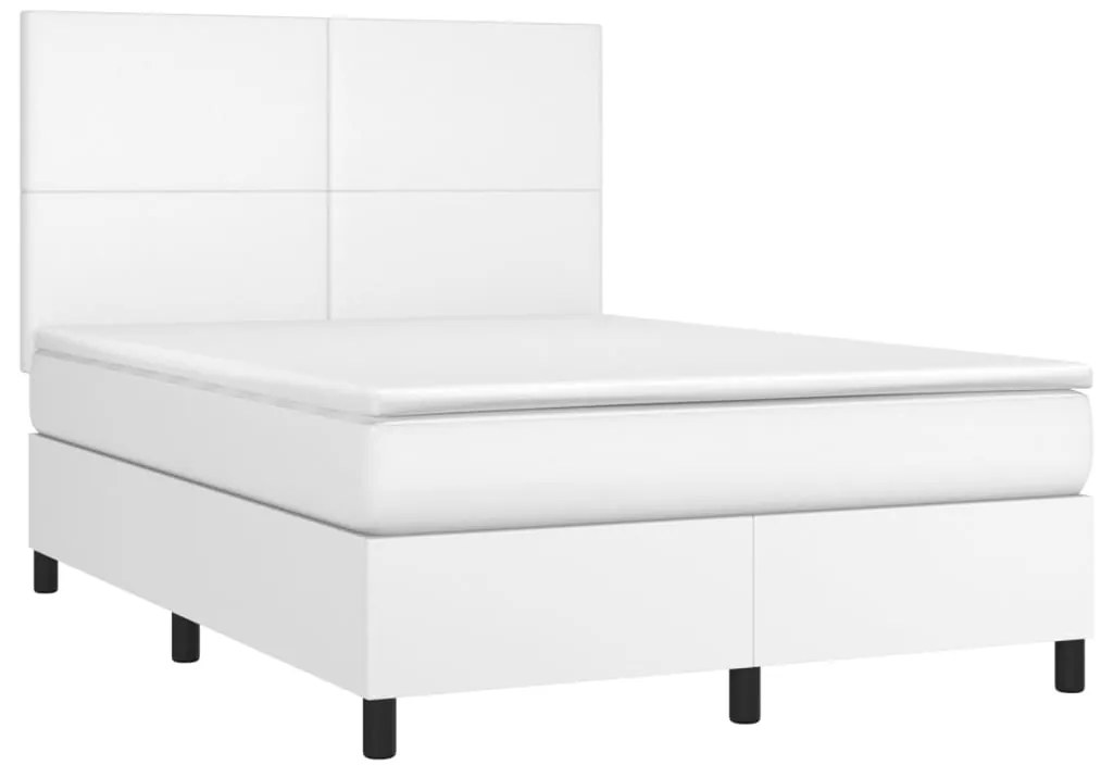 vidaXL Κρεβάτι Boxspring με Στρώμα & LED Λευκό 140x190 εκ. Συνθ. Δέρμα