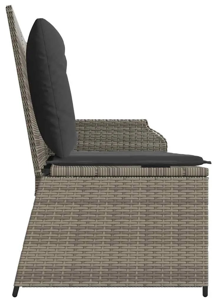 vidaXL Πάγκος Κήπου Ανακλινόμενος Γκρι Συνθετικό Ρατάν με Μαξιλάρια