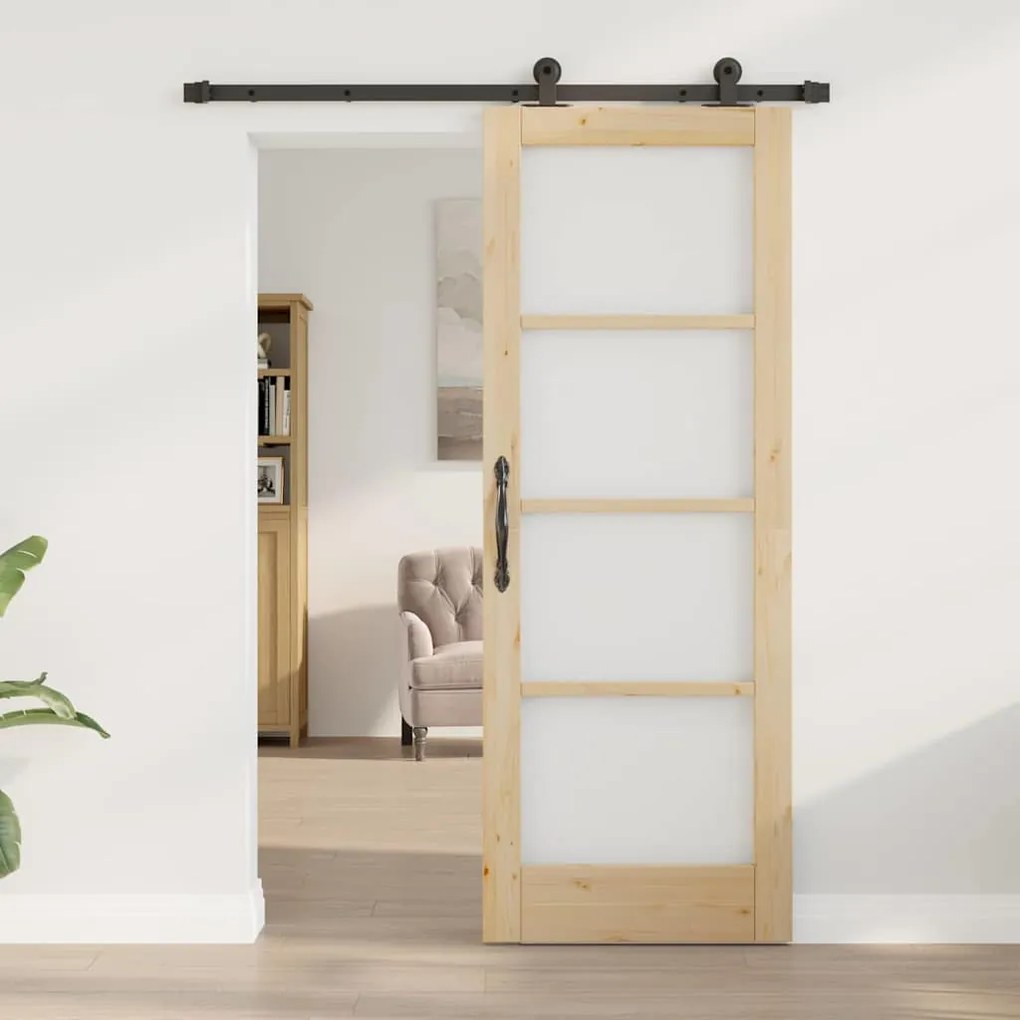 vidaXL Συρόμενη Πόρτα Καφέ 73.5 x 198.5 εκ. Ξύλο και μέταλλο
