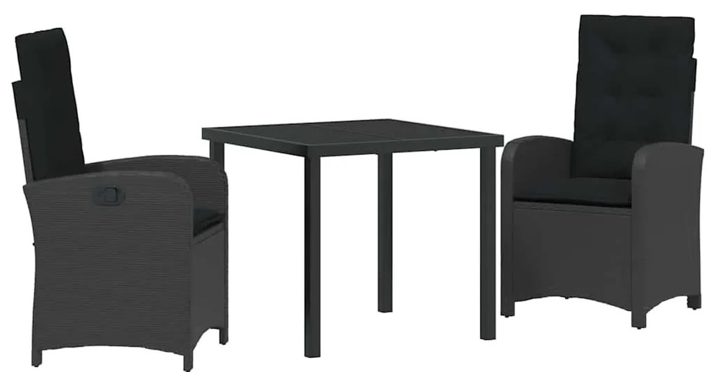 vidaXL Σέτ φαγητού για κήπο με μαξιλάρι 3 pcs Μαύρο συνθετικό ρατάν