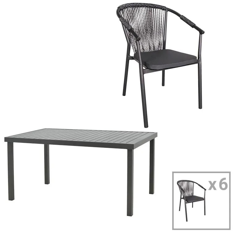 Τραπεζαρία Convince -Kliton B σετ 7τεμ αλουμίνιο σε ανθρακί απόχρωση 150x80x74εκ 150x80x74 εκ.