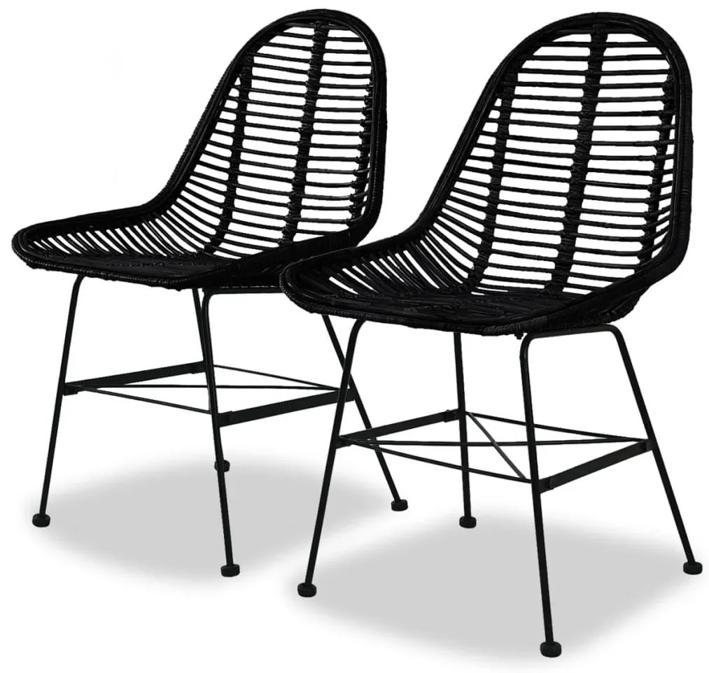 vidaXL Καρέκλες Τραπεζαρίας 2 τεμ. Μαύρες από Γνήσιο Ρατάν