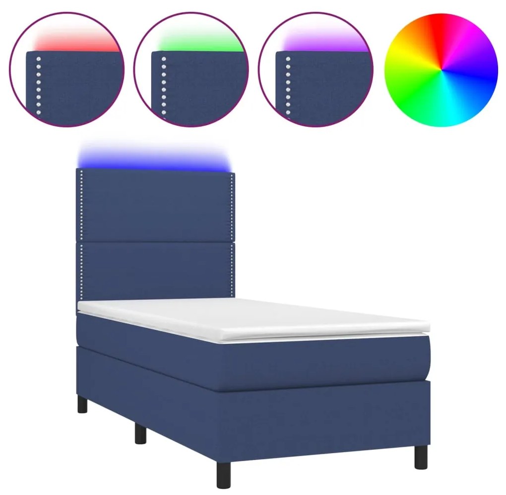 ΚΡΕΒΑΤΙ BOXSPRING ΜΕ ΣΤΡΩΜΑ &amp; LED ΜΠΛΕ 90X190 ΕΚ. ΥΦΑΣΜΑΤΙΝΟ 3134763