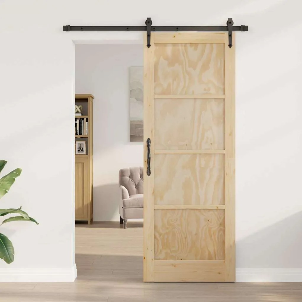 vidaXL Συρόμενη Πόρτα Χειροκίνητος Καφέ 78 x 211 εκ Μασίφ ξύλο πεύκου