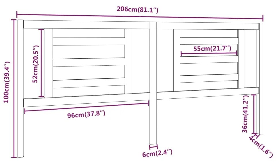 Κεφαλάρι Κρεβατιού Μαύρο 206 x 4 x 100 εκ. Μασίφ Ξύλο Πεύκου - Μαύρο