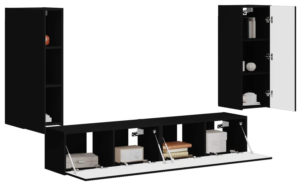 vidaXL Σετ τοίχου για τηλεόραση 4 pcs Μαύρο Επεξεργασμένο ξύλο