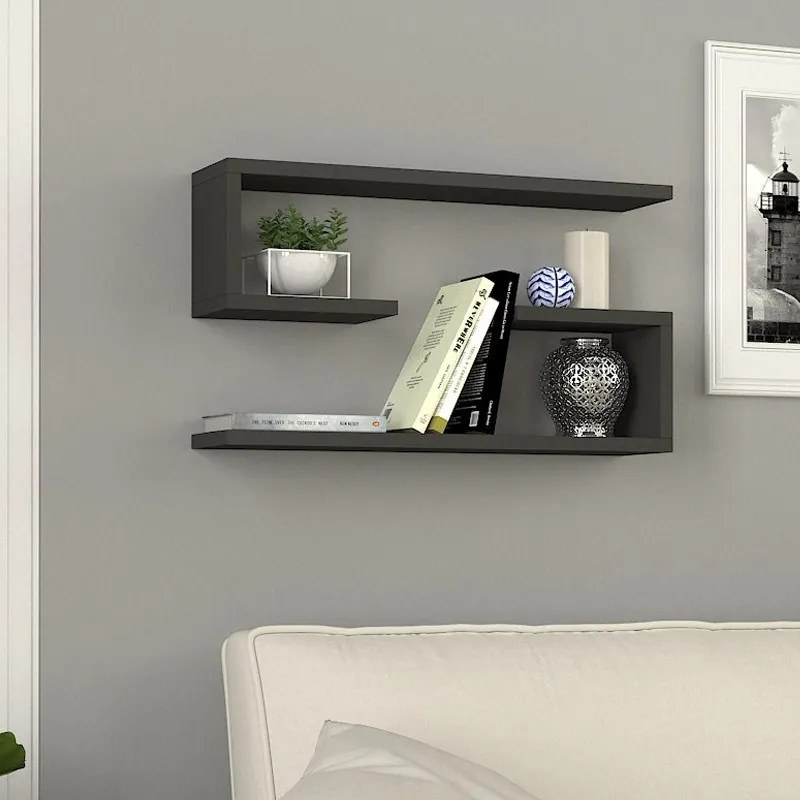 Megapap Ραφιέρα Τοίχου Jenika 2 Τεμαχίων Ανθρακί 60x14,5x18εκ.