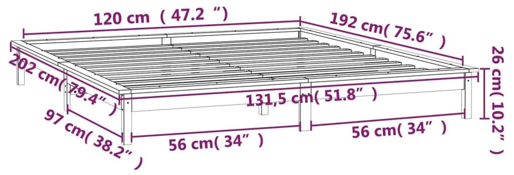 Πλαίσιο Κρεβατιού LED Γκρι 120x190 εκ. Μικρό Διπλό Μασίφ Ξύλο - Γκρι