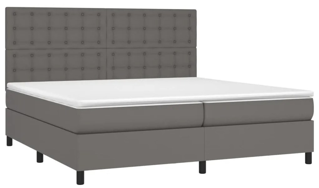 Κρεβάτι Boxspring με Στρώμα Γκρι 200x200 εκ. Συνθετικό Δέρμα - Γκρι