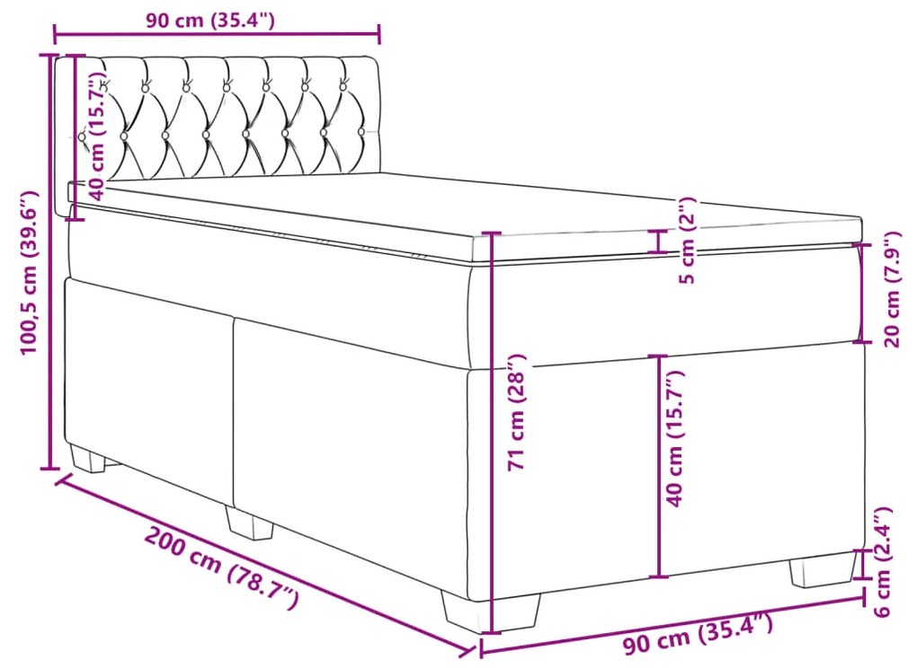 Κρεβάτι Boxspring με Στρώμα Μπλε 90x200 εκ.Υφασμάτινο - Μπλε