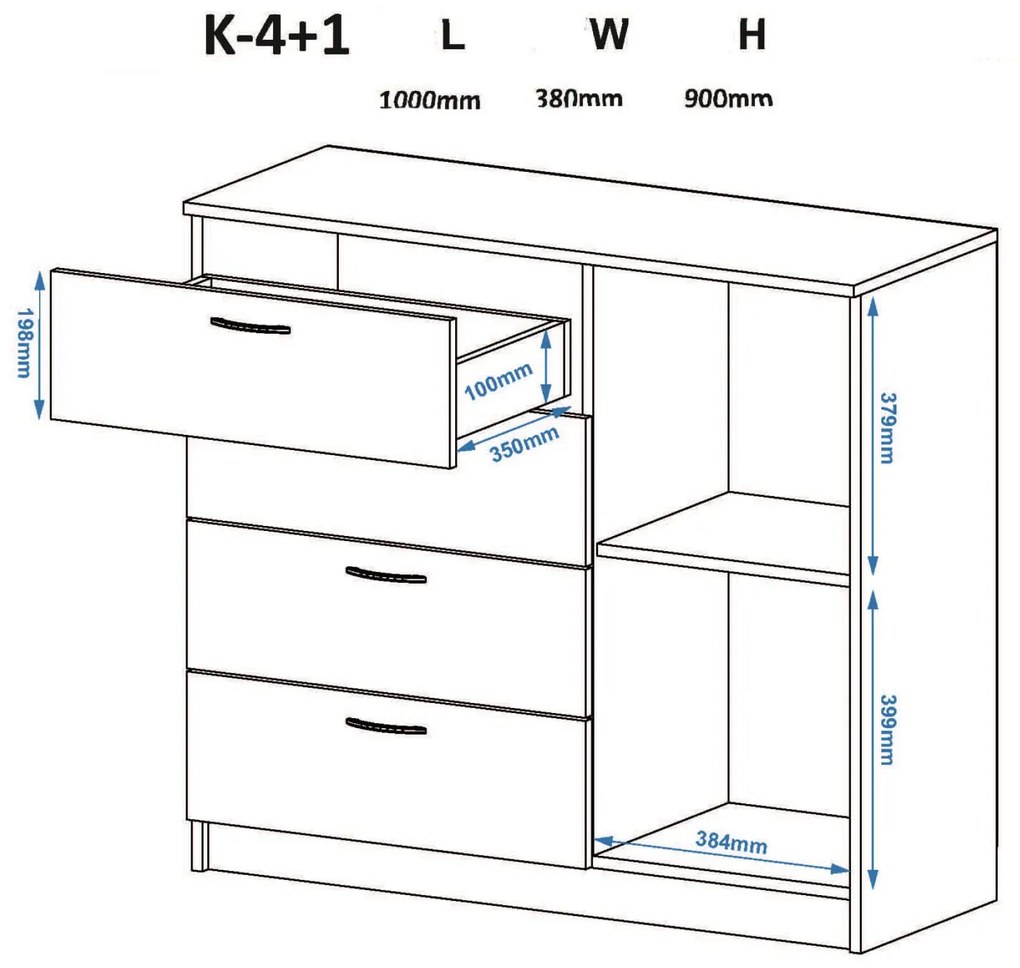 Ξύλινη Συρταριέρα Κ-4+1  Ρουστίκ 100x38x90