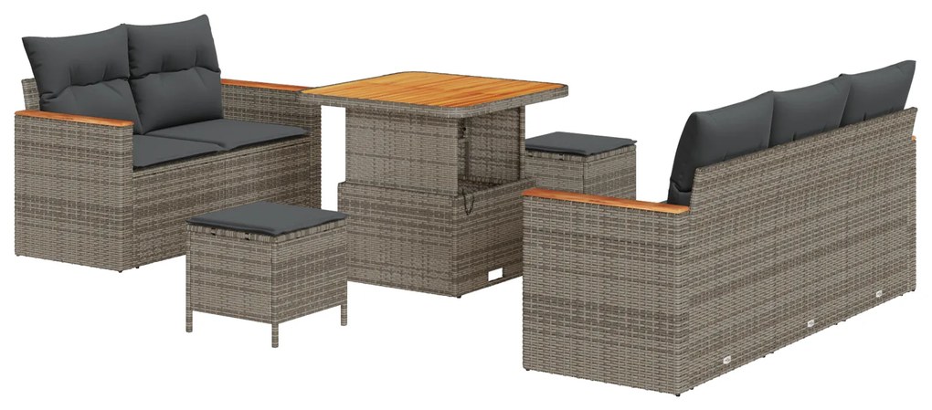 vidaXL Σετ Καναπέ Κήπου με μαξιλάρι 8 pcs Γκρι Πολυ ράταν