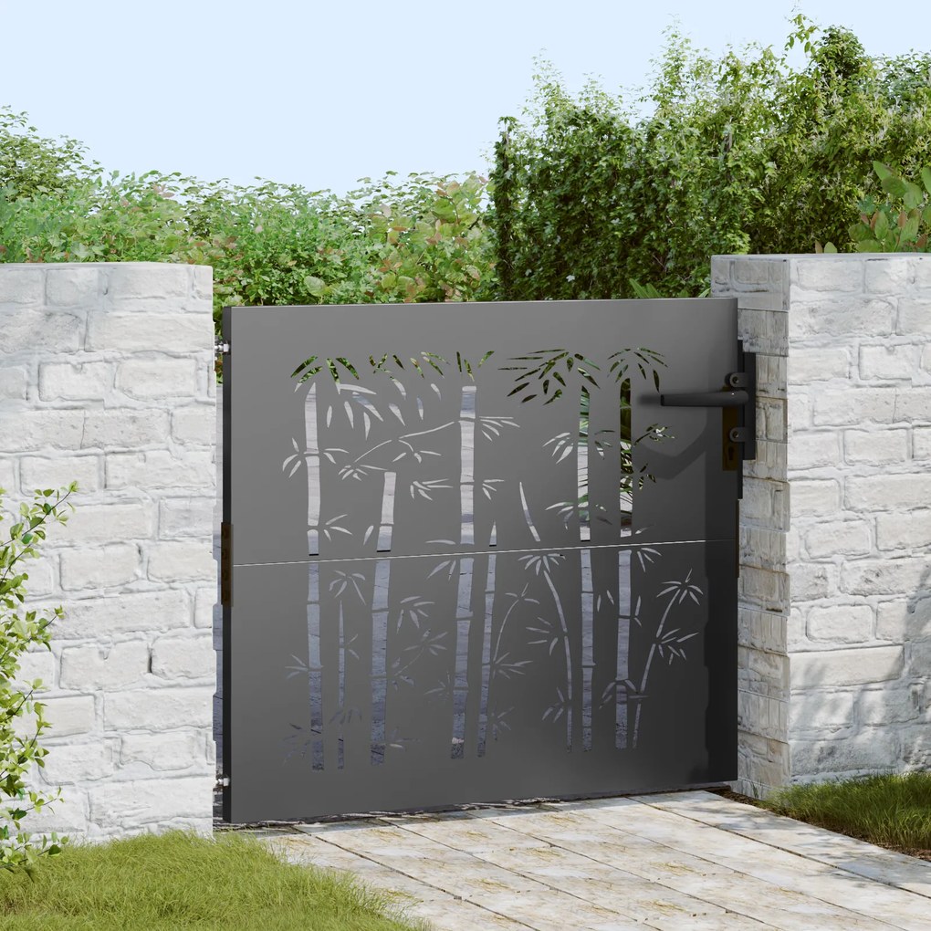 vidaXL Πόρτα Κήπου 85x75 εκ Από Χάλυβα Corten Σχέδιο Μπαμπού, Πύλη Κήπου