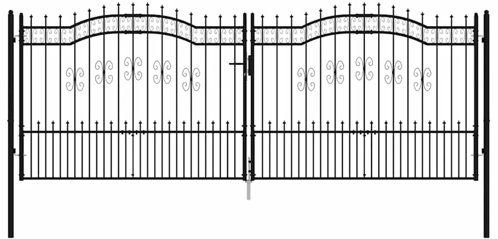 vidaXL Πόρτα Περίφραξης με Κορυφή Δόρυ Μαύρη 406x150 εκ. από Ατσάλι με Ηλεκτροστατική Βαφή