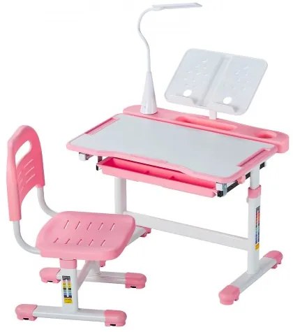 VEVOR Kids Chair and Desk Set Table Lamp Adjustable Height & Tilted Desktop Pink