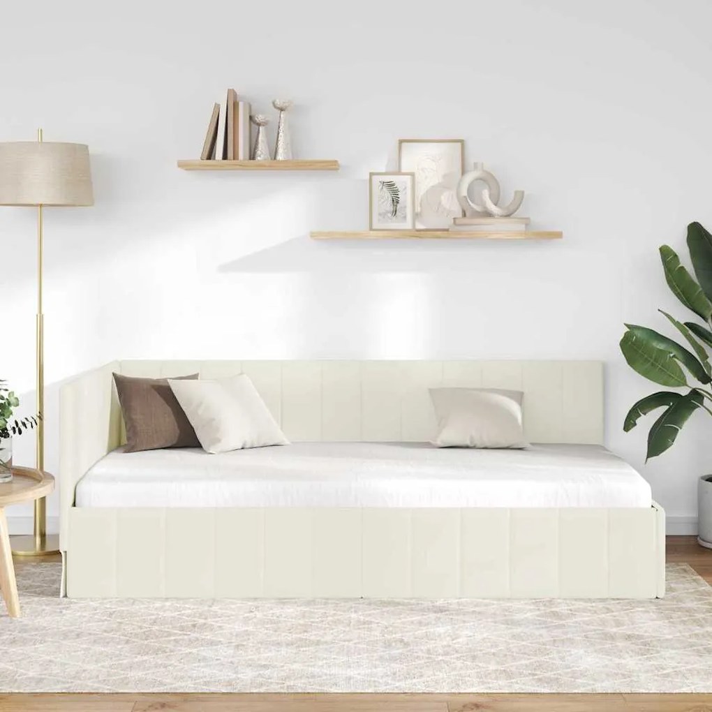 vidaXL Κρεβάτι Γωνίας με κεφαλάρι Κρεμ 90 x 190 cm Βελούδο