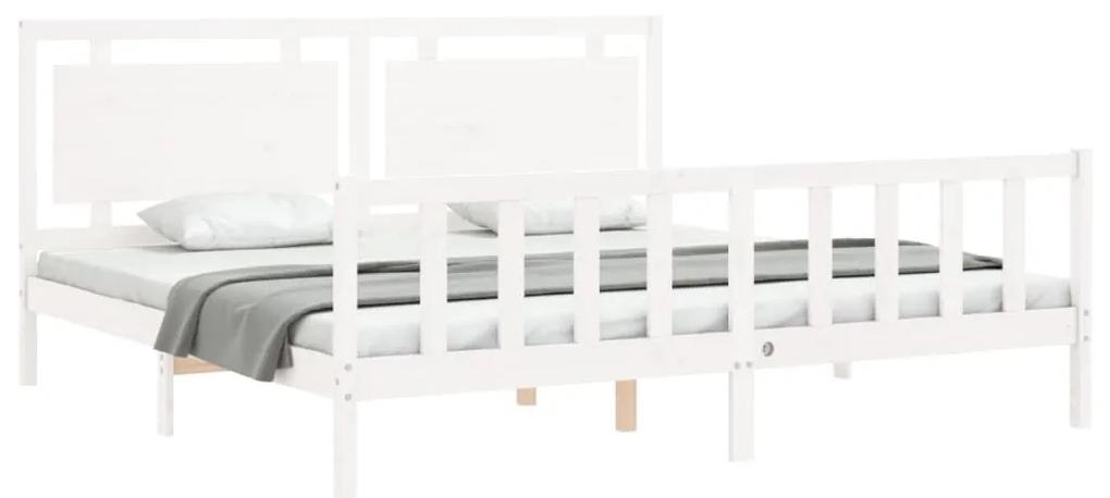 Πλαίσιο Κρεβατιού με Κεφαλάρι Λευκό 180x200 εκ. Μασίφ Ξύλο - Λευκό