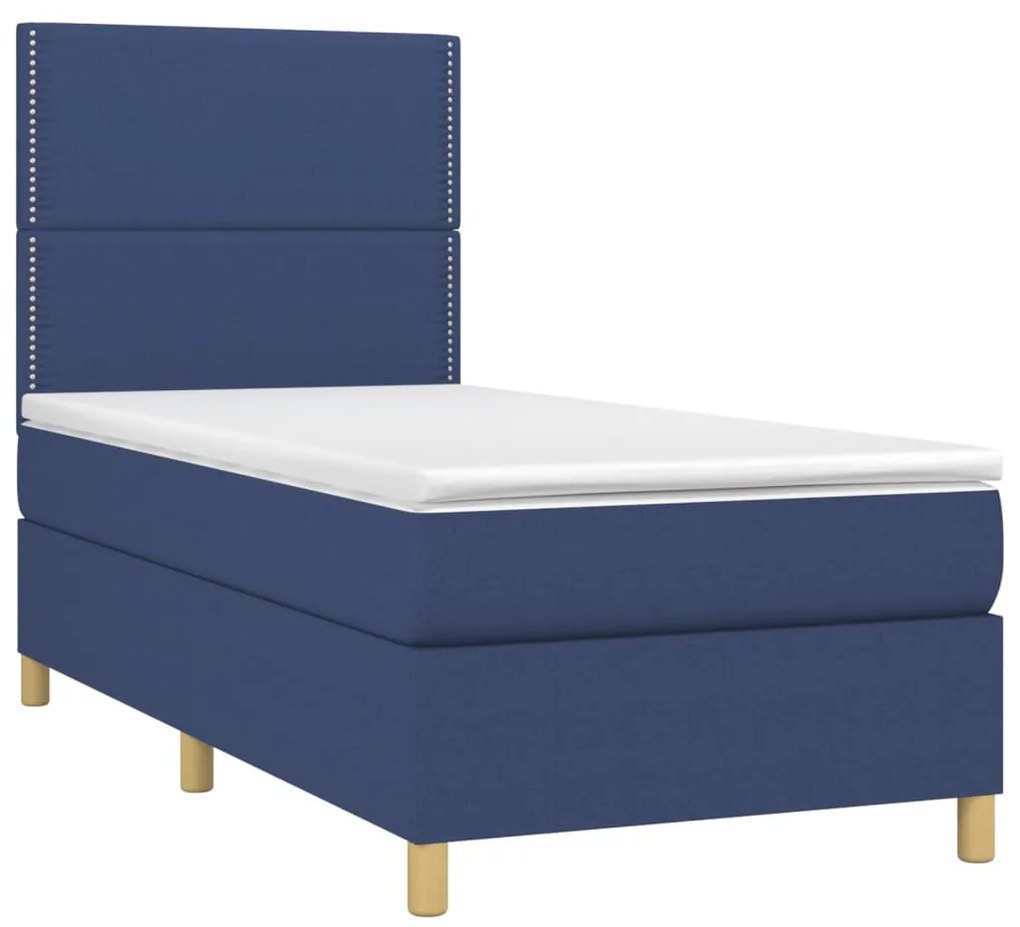 Κρεβάτι Boxspring με Στρώμα Μπλε 100 x 200 εκ. Υφασμάτινο - Μπλε