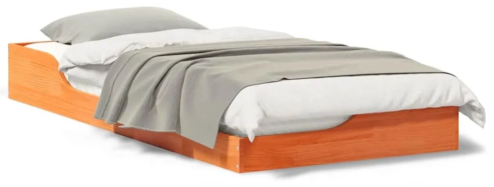 vidaXL Κρεβάτι δαπέδου Καφέ κεριού 100 x 200 cm Μασίφ ξύλο πεύκου