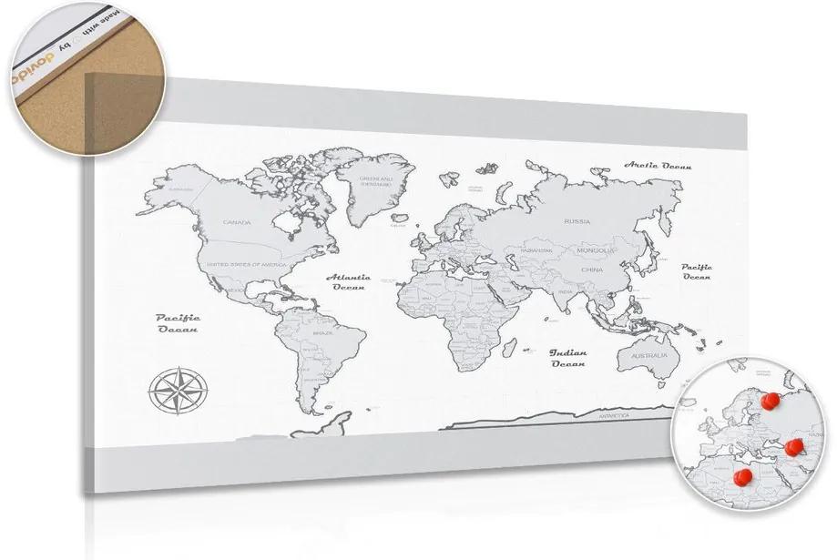 Εικόνα στον παγκόσμιο χάρτη φελλού με γκρι περίγραμμα - 90x60
