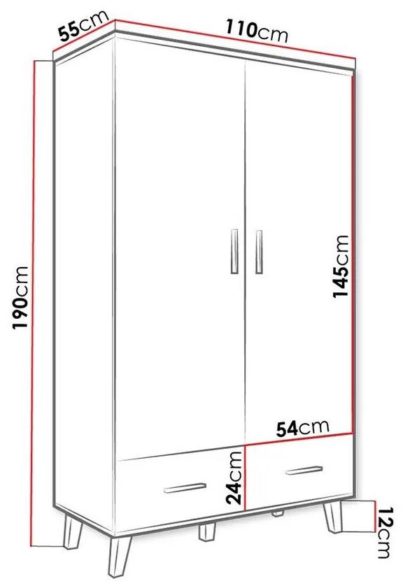 Ντουλάπα Charlotte G111, Άσπρο, Sonoma οξιά, 190x110x55cm, 79 kg, Πόρτες ντουλάπας: Με μεντεσέδες | Epipla1.gr