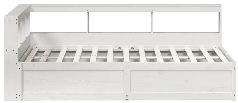 Κρεβάτι Βιβλιοθήκη Χωρίς Στρώμα Λευκό 135x190 εκ Μασίφ Πεύκο - Λευκό