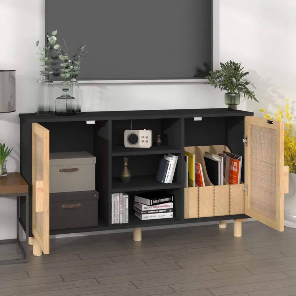vidaXL Ντουλάπι Μαύρο 105x30x60 εκ. από Μασίφ Πεύκο &amp; Φυσικό Ρατάν