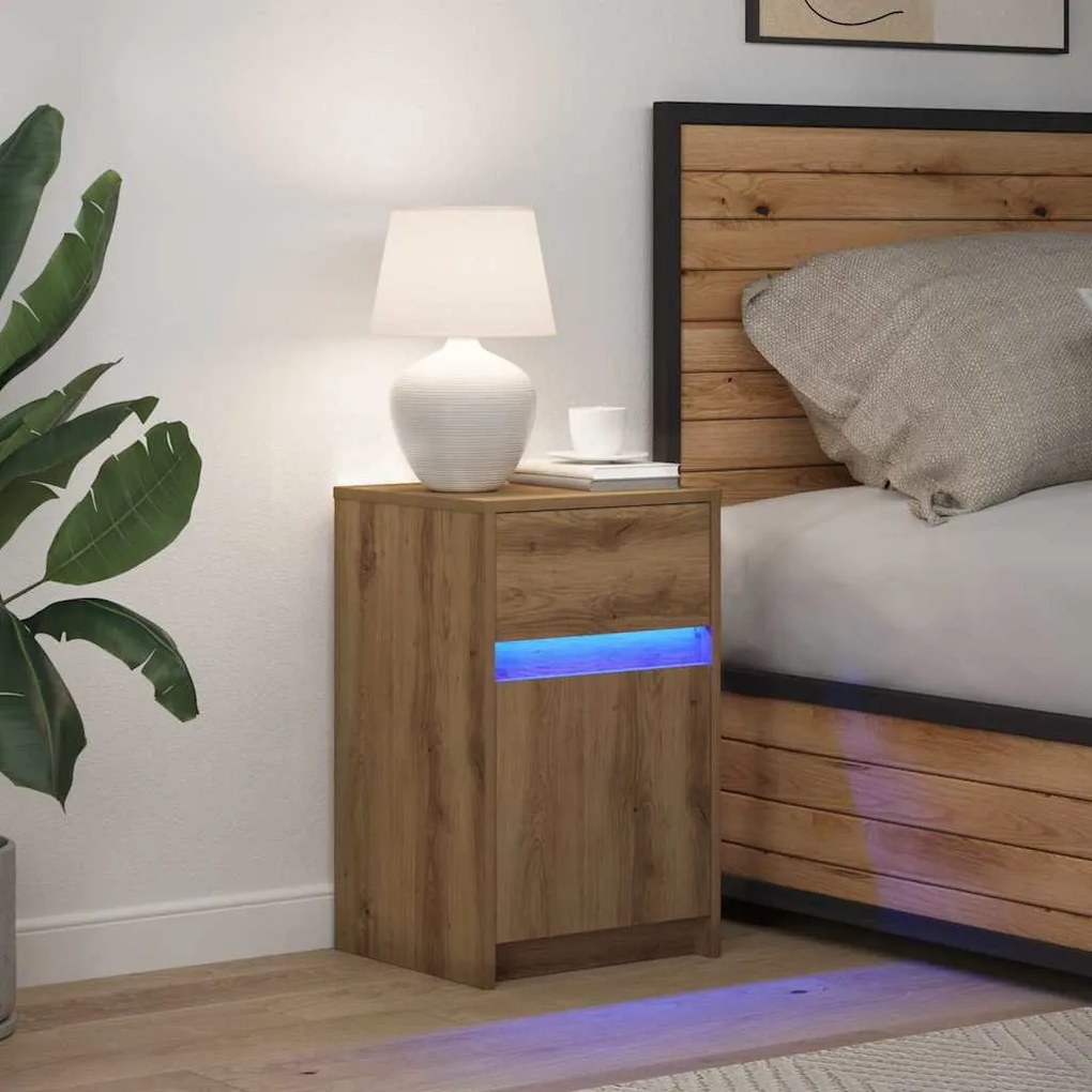 vidaXL LED Κρεβατάκι Ντουλάπα με συρτάρι artisan δρυς 38 x 34 x 61 εκ.