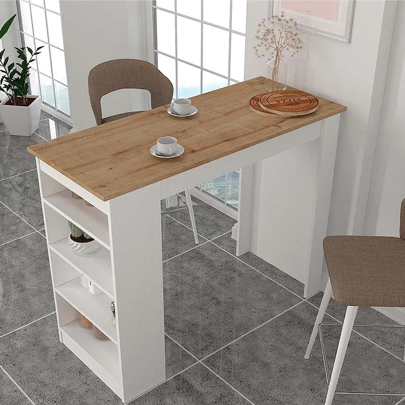 ΤΡΑΠΕΖΙ ΜΠΑΡ MONACO MEGAPAP ΧΡΩΜΑ ΛΕΥΚΟ - SAPPHIRE OAK 120X51,6X101,8ΕΚ.
