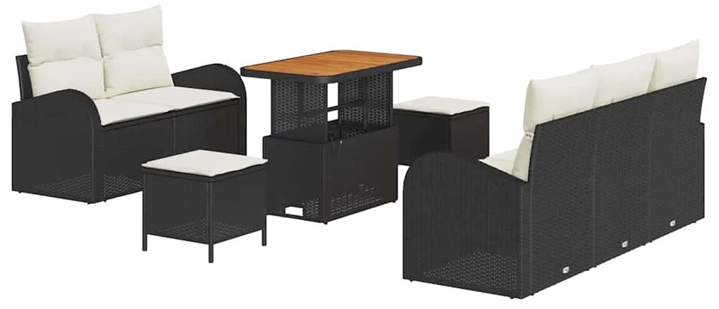 vidaXL Σετ Καναπέ Κήπου με μαξιλάρι 8 pcs Μαύρο, Κρέμα 90 x 55 x 71 cm