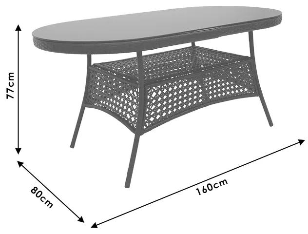Τραπέζι κήπου Cellin pakoworld μέταλλο-pe rattan καφέ 160x80x77εκ - Γυαλί - 140-000037
