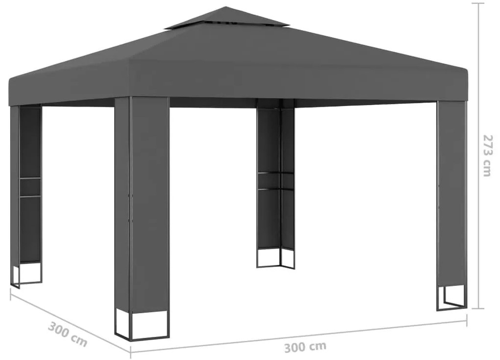 Κιόσκι με Διπλή Οροφή και Φωτάκια LED Ανθρακί 3 x 3 μ. - Ανθρακί