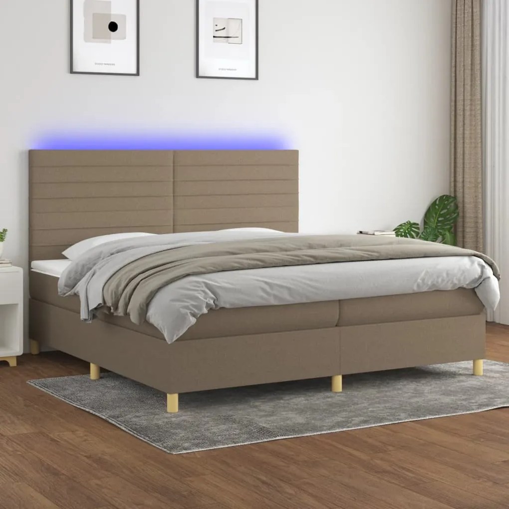 vidaXL Κρεβάτι Boxspring με Στρώμα & LED Taupe 200x200 εκ. Υφασμάτινο