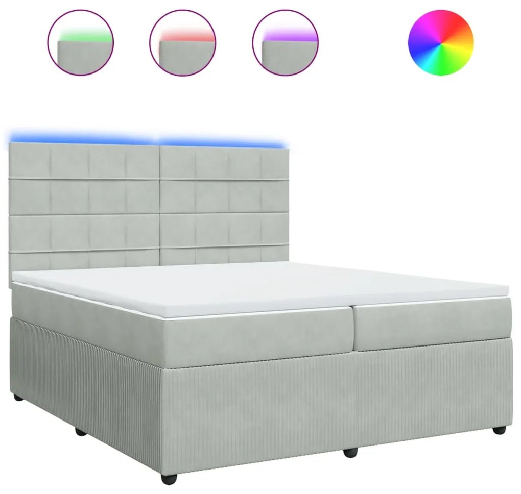 vidaXL Κρεβάτι Boxspring με Στρώμα Ανοιχτό Γκρι 200x200 εκ. Βελούδινο