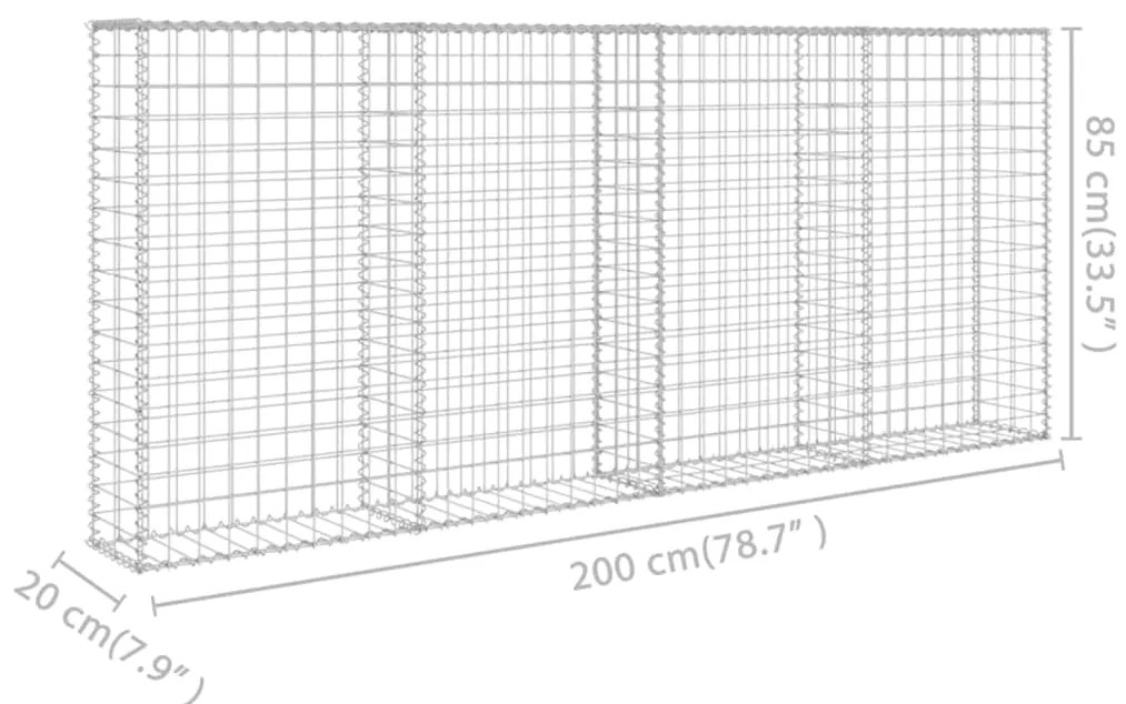 Συρματοκιβώτιο Τοίχος 200x20x85 εκ. Γαλβαν. Ατσάλι + Καλύμματα - Ασήμι