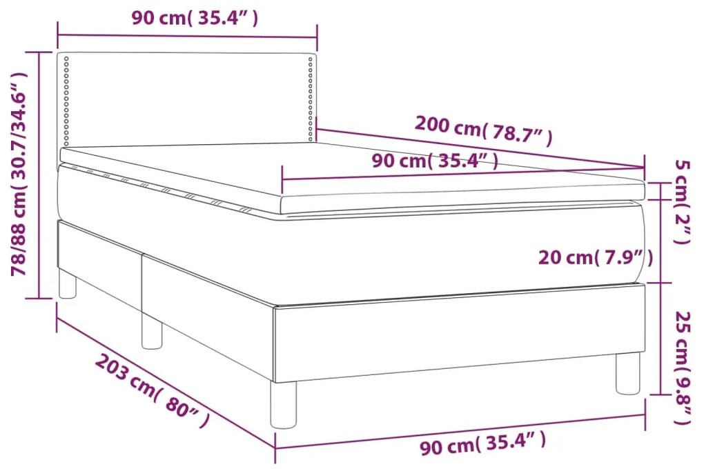 ΚΡΕΒΑΤΙ BOXSPRING ΜΕ ΣΤΡΩΜΑ &amp; LED ΑΝ.ΓΚΡΙ 90X200 ΕΚ. ΥΦΑΣΜΑΤΙΝΟ 3133045