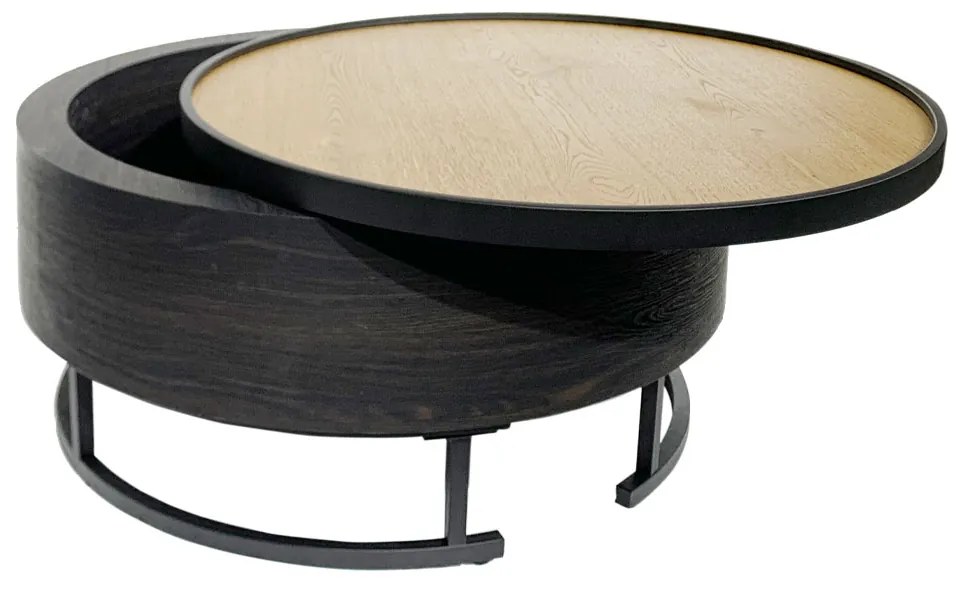 BARREL COFFEE TABLE ΜΕ ΑΠΟΘ/ΚΟ ΧΩΡΟ ΜΑΥΡΟ ΦΥΣΙΚΟ ΜΑΥΡΟ D80xH39,5cm - 04-0962 - 04-0962