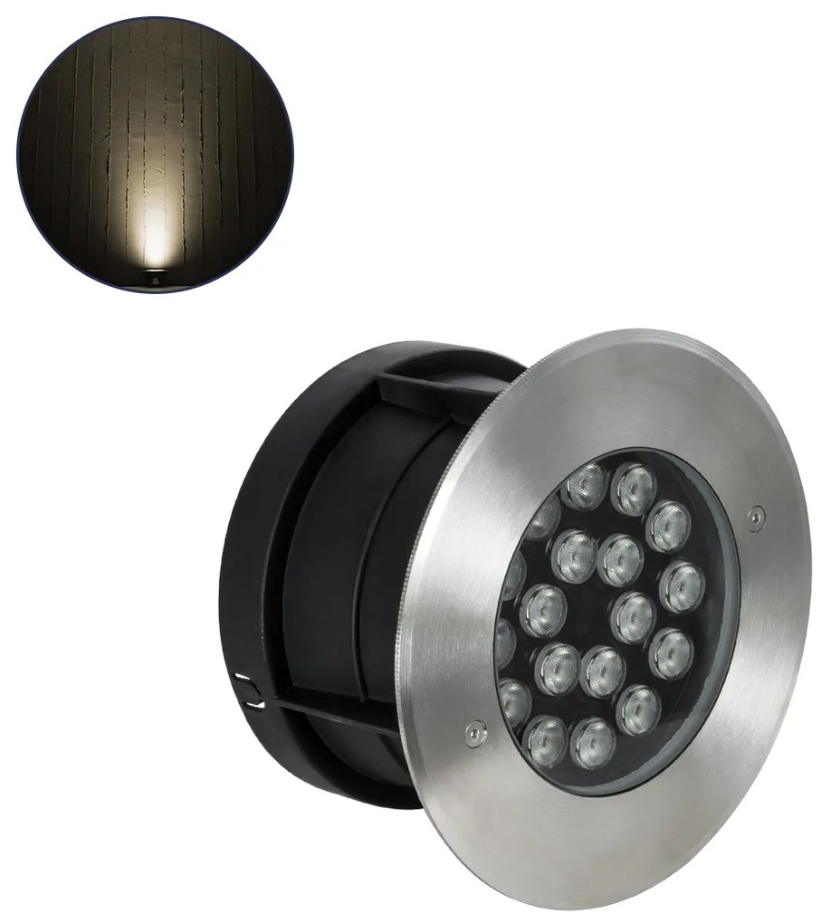 GloboStar UNDERGROUND-SINA 90571 Χωνευτό Φωτιστικό Σποτ Δαπέδου LED 18W 1620lm 15° DC 24V Αδιάβροχο IP68 Φ20 x Υ11cm Θερμό Λευκό 2700K - Ανοξείδωτο Ατσάλι - 3 Χρόνια Εγγύηση